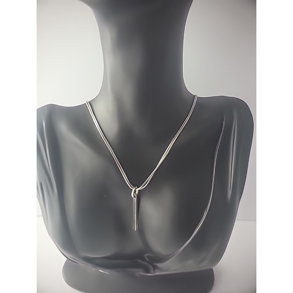 Vintage‎ Guess Double Chain Bar Pendant Silver Tone Jewelry Costume